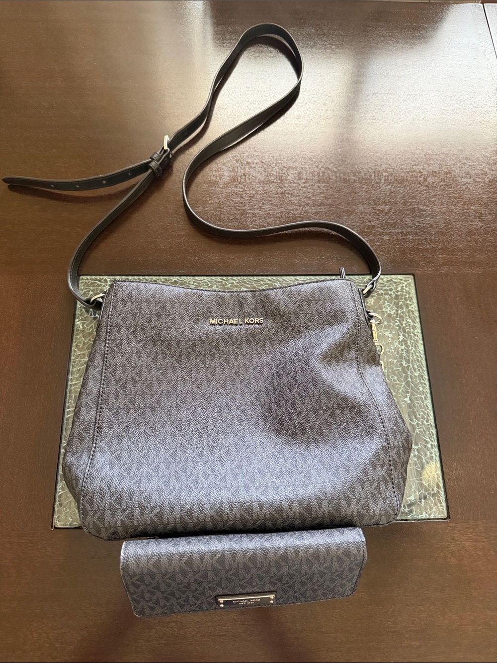 Michael Kors Black Signature Crossbody Bag with Matching Wallet